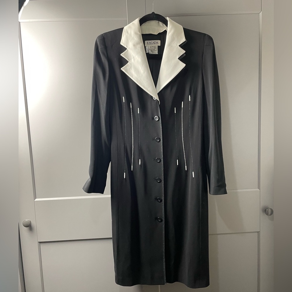 Vintage Escada Margaretha Ley Black and White ' Piano ' Dress Removable Collar